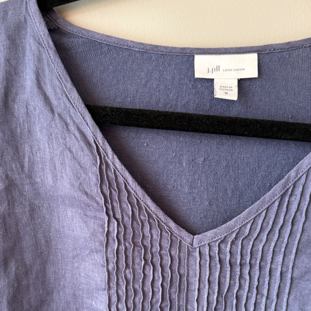 J. Jill 100% Linen denim blue tunic V-Neck Top size Medium M